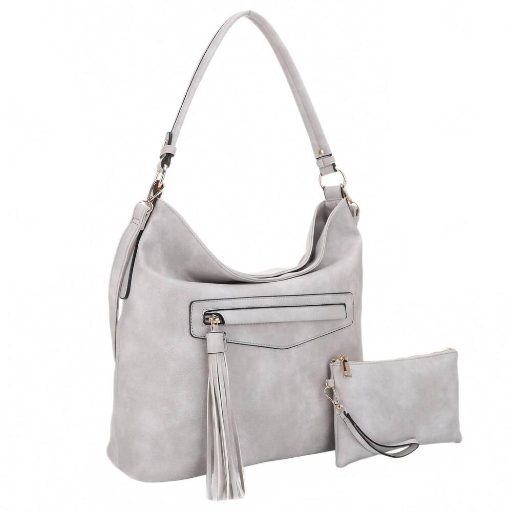 NEW ISABELLE HANDBAGS front pocket tassel zipper with wristlet hobo bag set in l